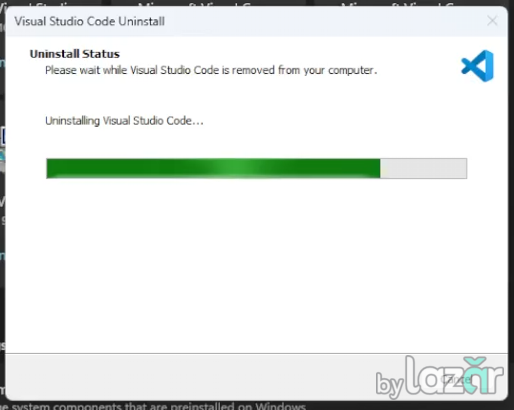 Confirmation dialog for uninstalling VS Code.